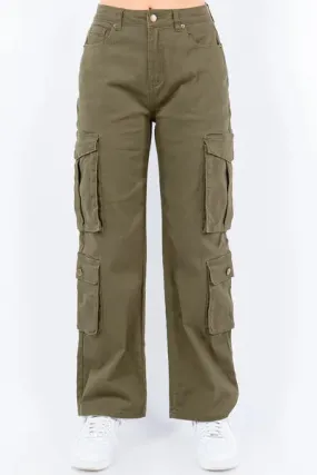 American Bazi Full Size Button Waist High Rise Cargo Pants Plus Size