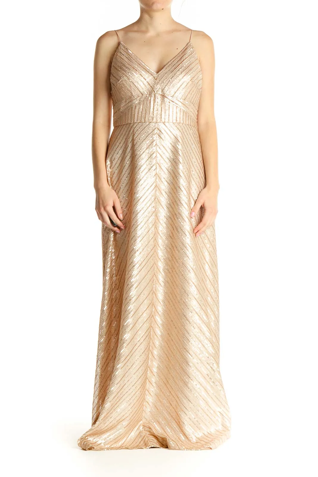 Beige Sequin Classic Column Dress