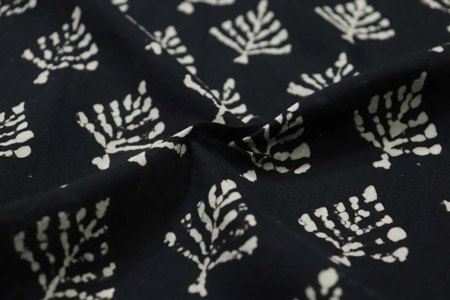 Black & White Motifs Block Printed Cotton Fabric