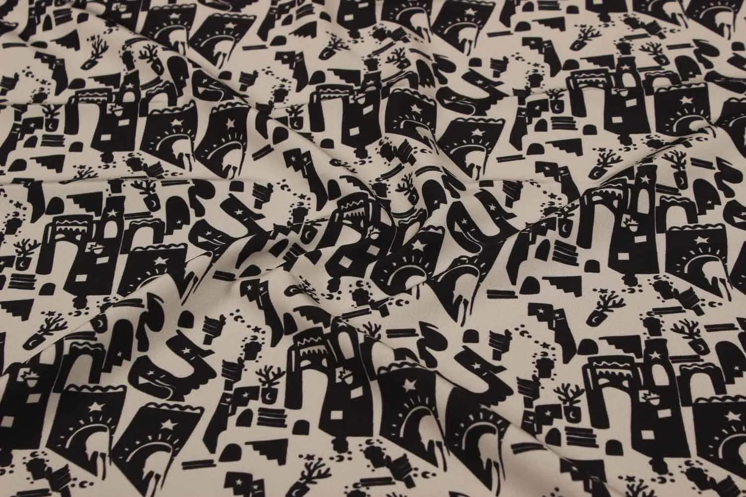 Black & White Printed Crepe Fabric