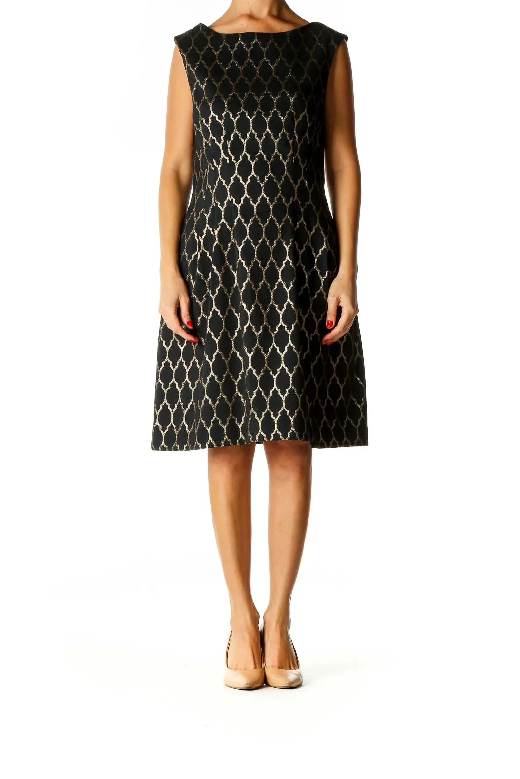 Black Geometric Print Classic Fit & Flare Dress