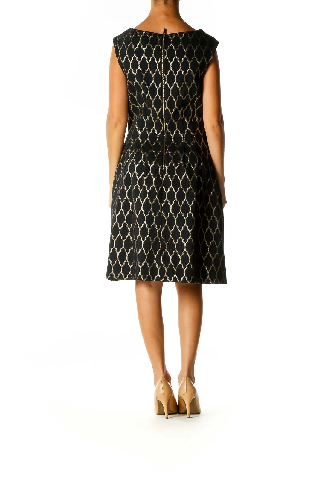 Black Geometric Print Classic Fit & Flare Dress