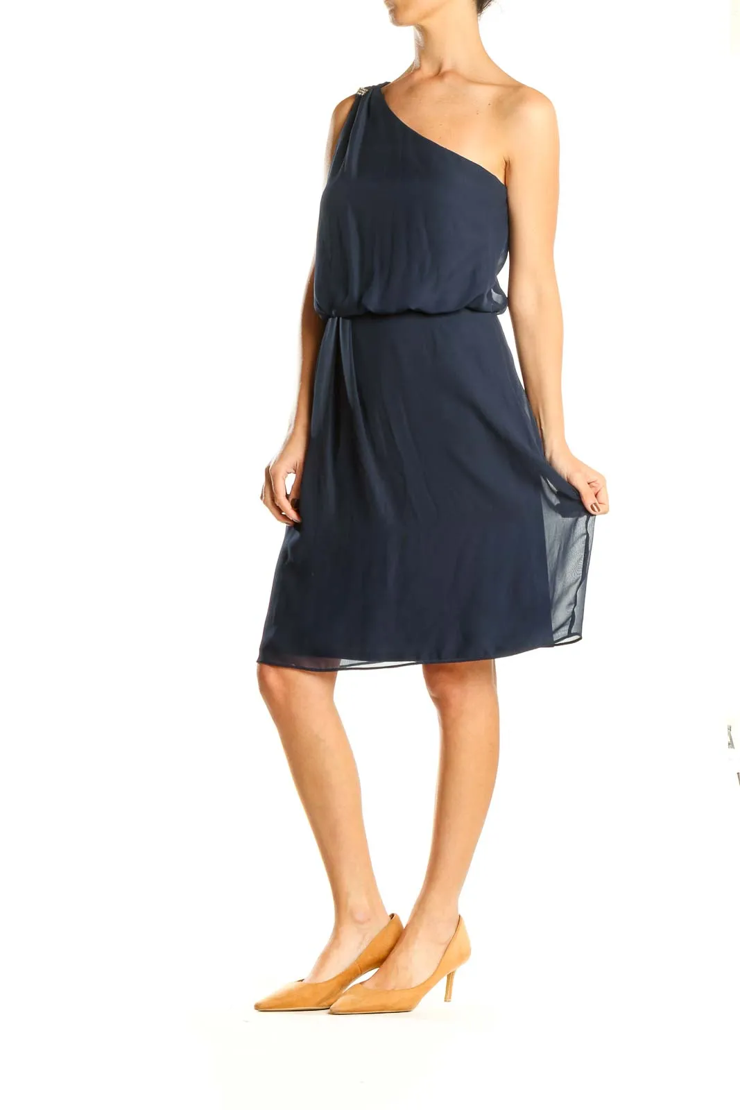 Blue Classic One Shoulder Fit & Flare Dress