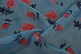 Blue Printed Organza Fabric