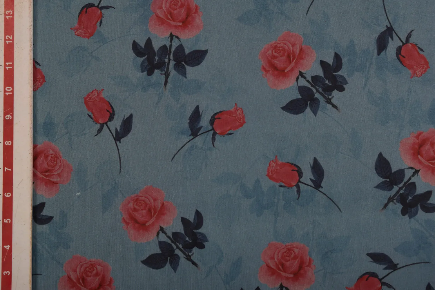 Blue Printed Organza Fabric