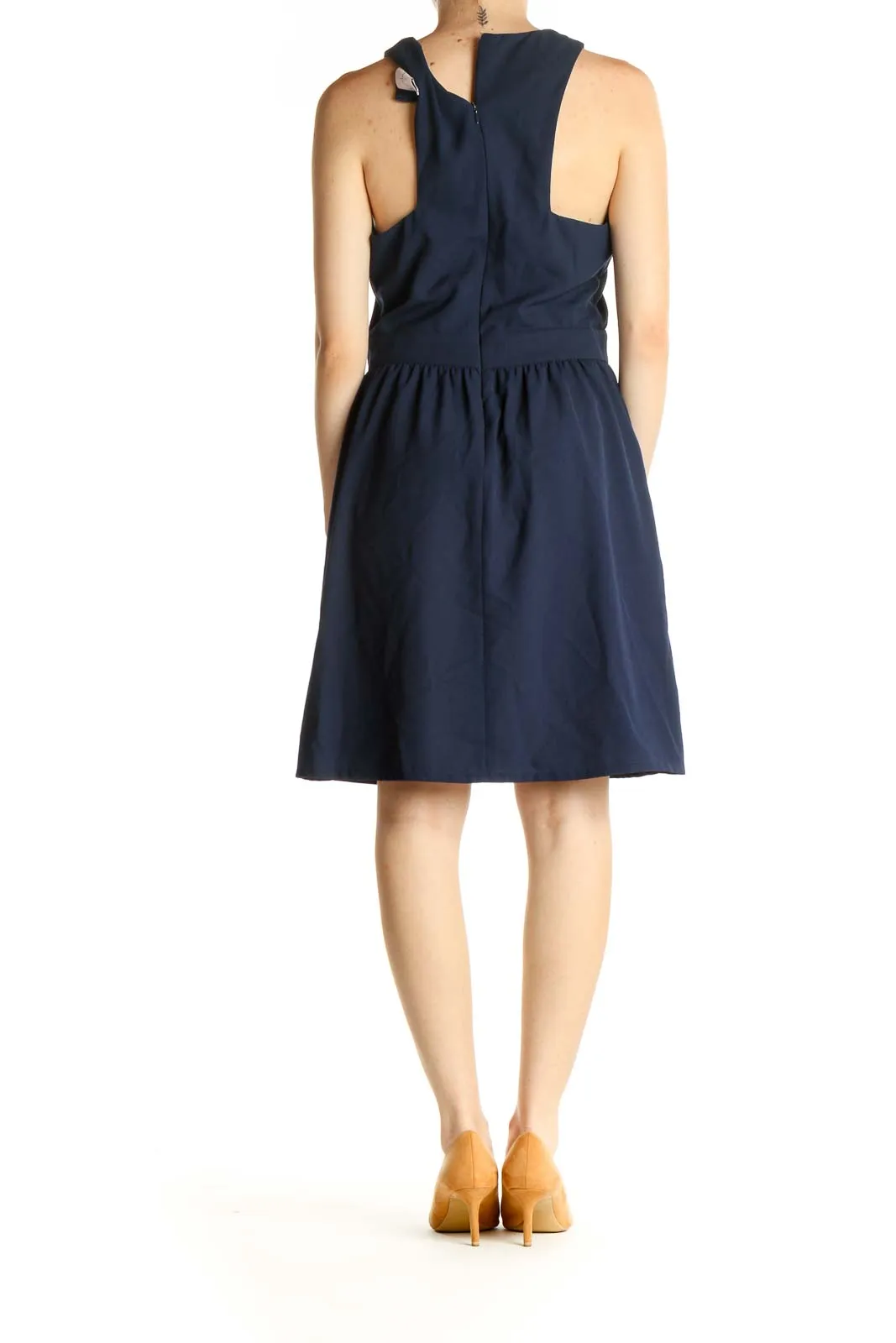 Blue Solid Classic Fit & Flare Dress