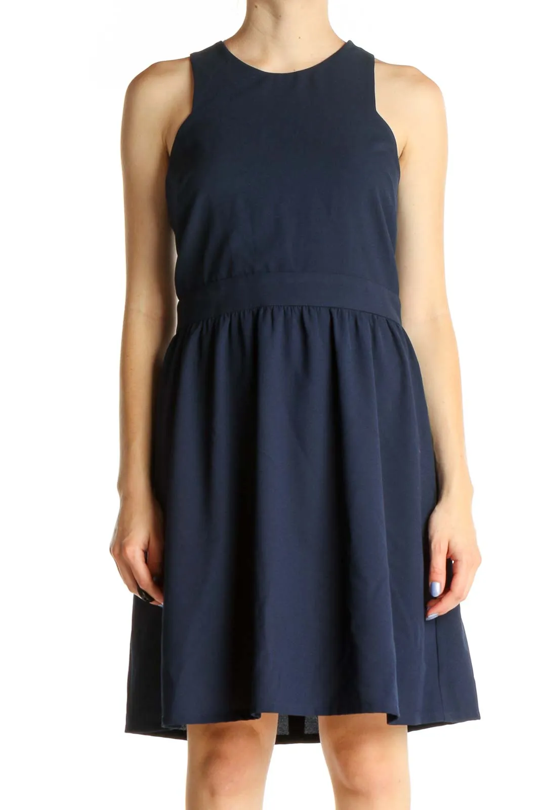 Blue Solid Classic Fit & Flare Dress