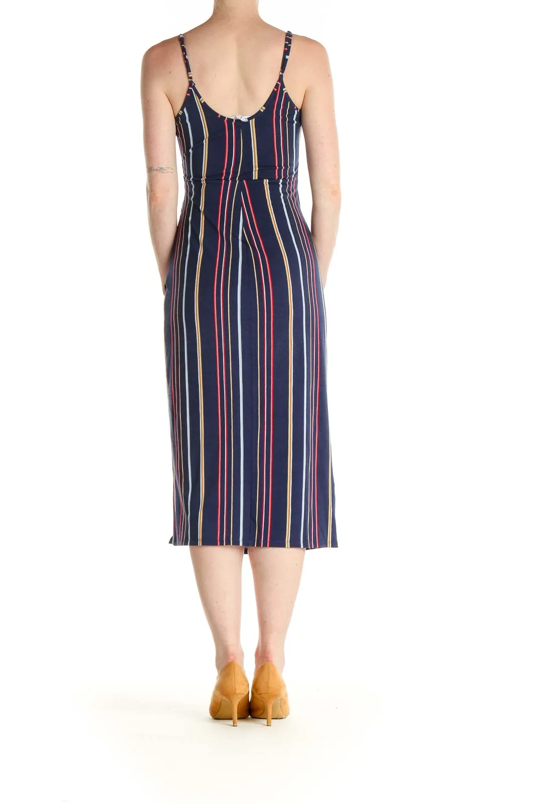 Blue Striped Classic Sheath Dress