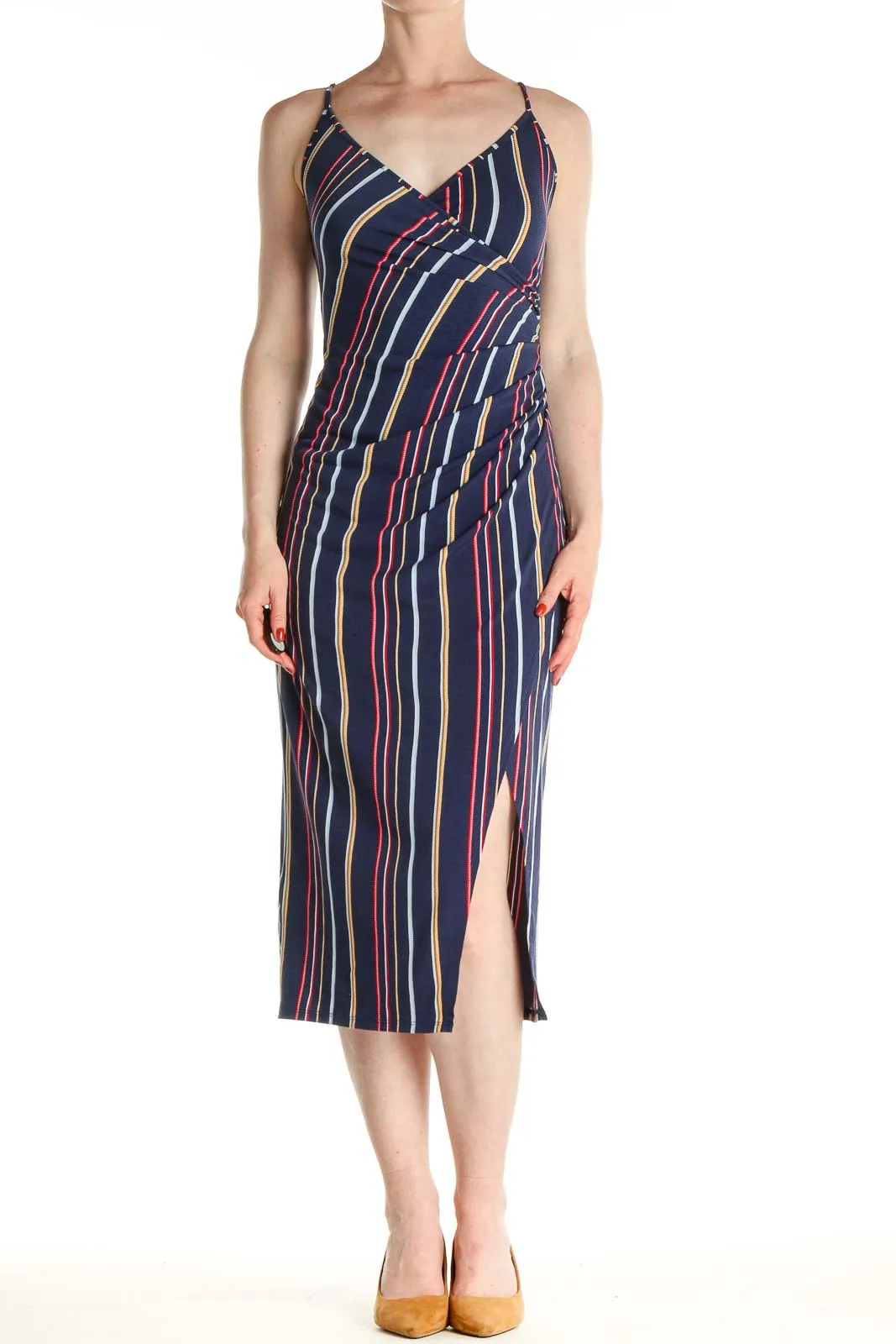 Blue Striped Classic Sheath Dress