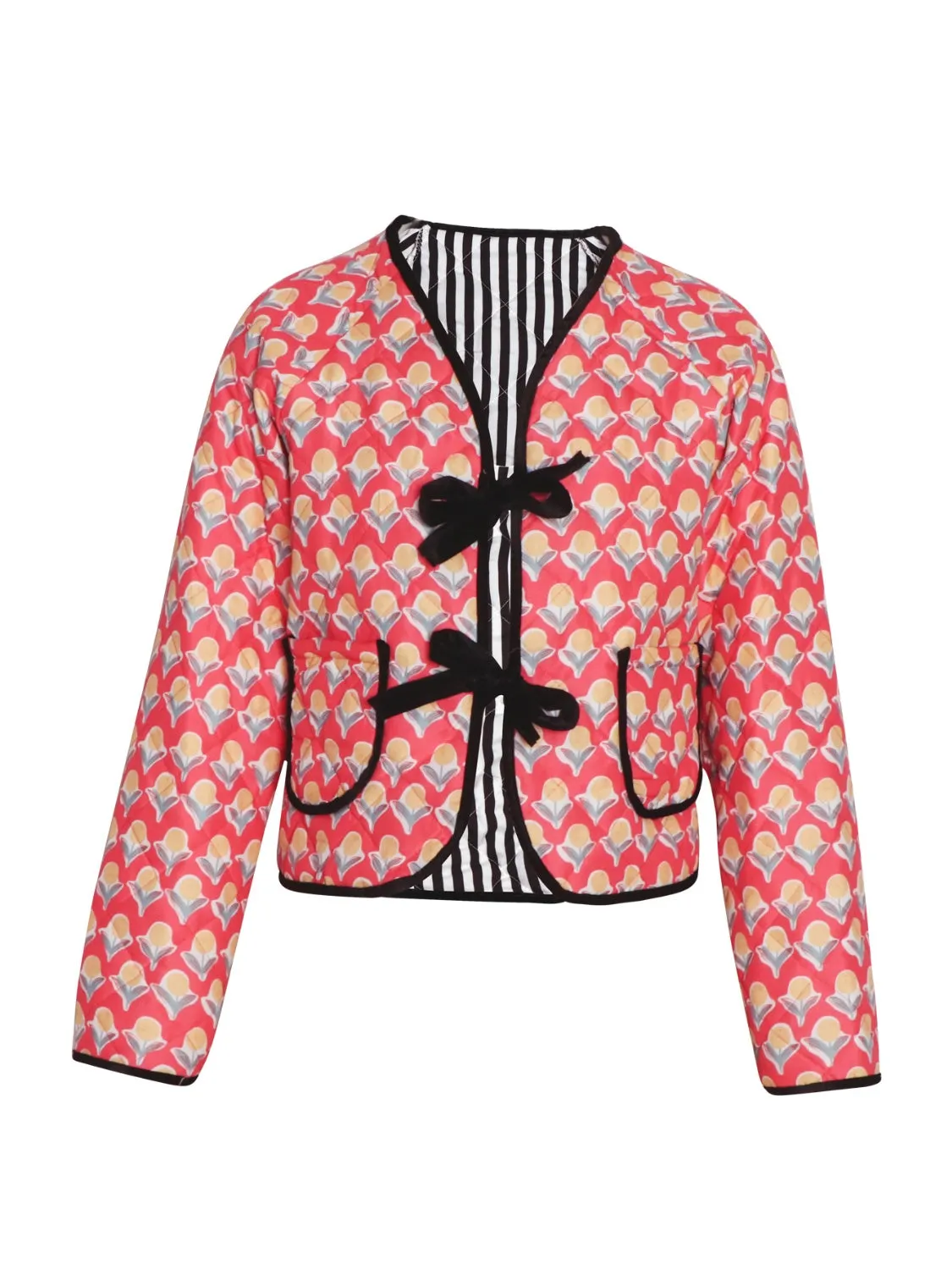 Blue Zone Planet |  Anna's Tied Printed Long Sleeve Quilted Thin Short Jacket