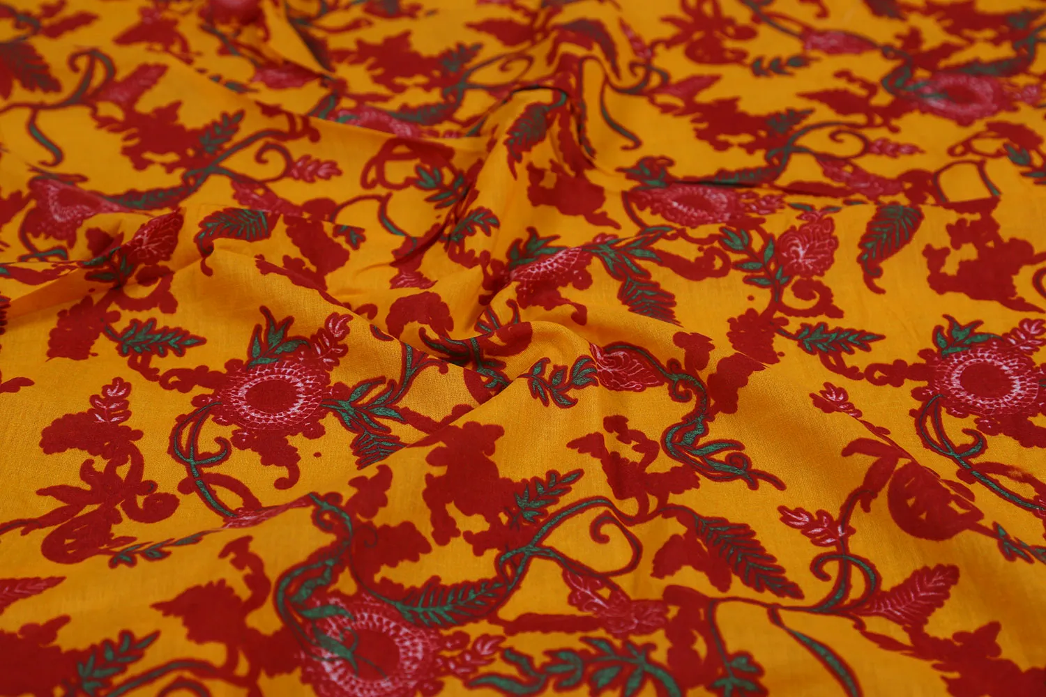 Bright Yellow Printed Cotton Fabric