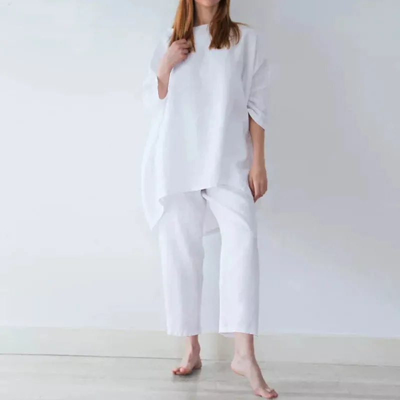 Casual Solid Color Cotton  Two-pieces Suit