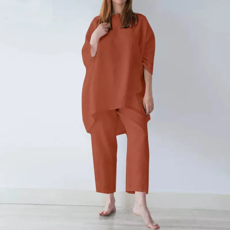 Casual Solid Color Cotton  Two-pieces Suit