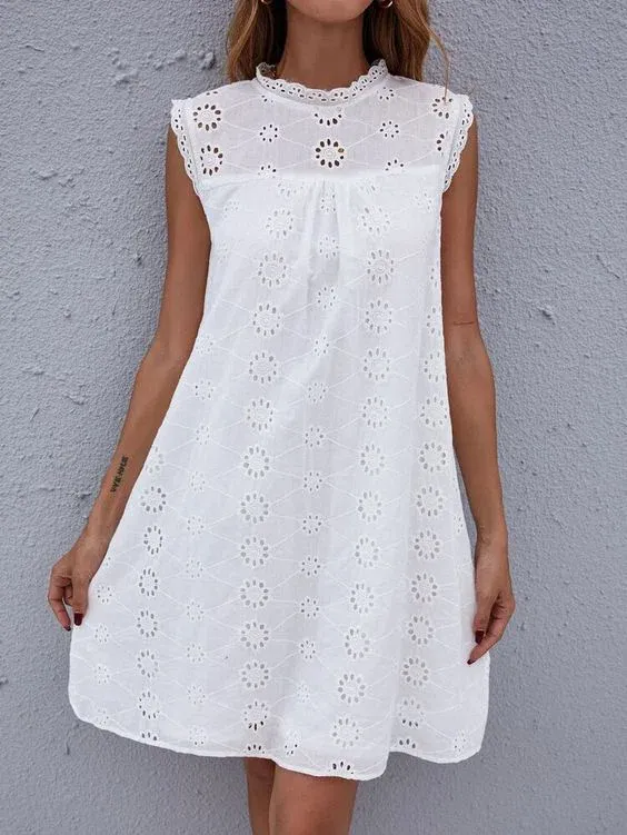 Chic Embroideried Sleeveless Cotton  Dress