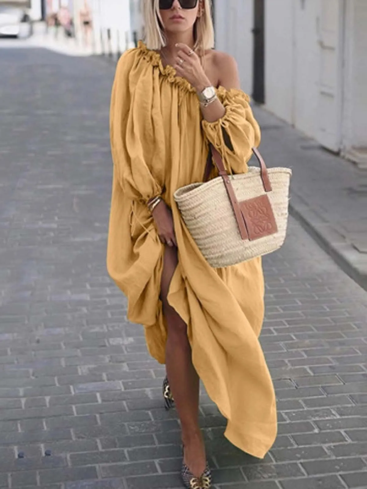 Chic Style One-shoulder Big Swing Loose Dresses