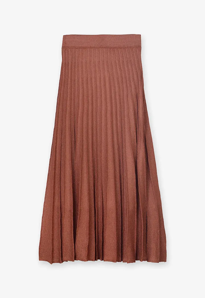 Choice Solid Pleated Midi Skirt Brick