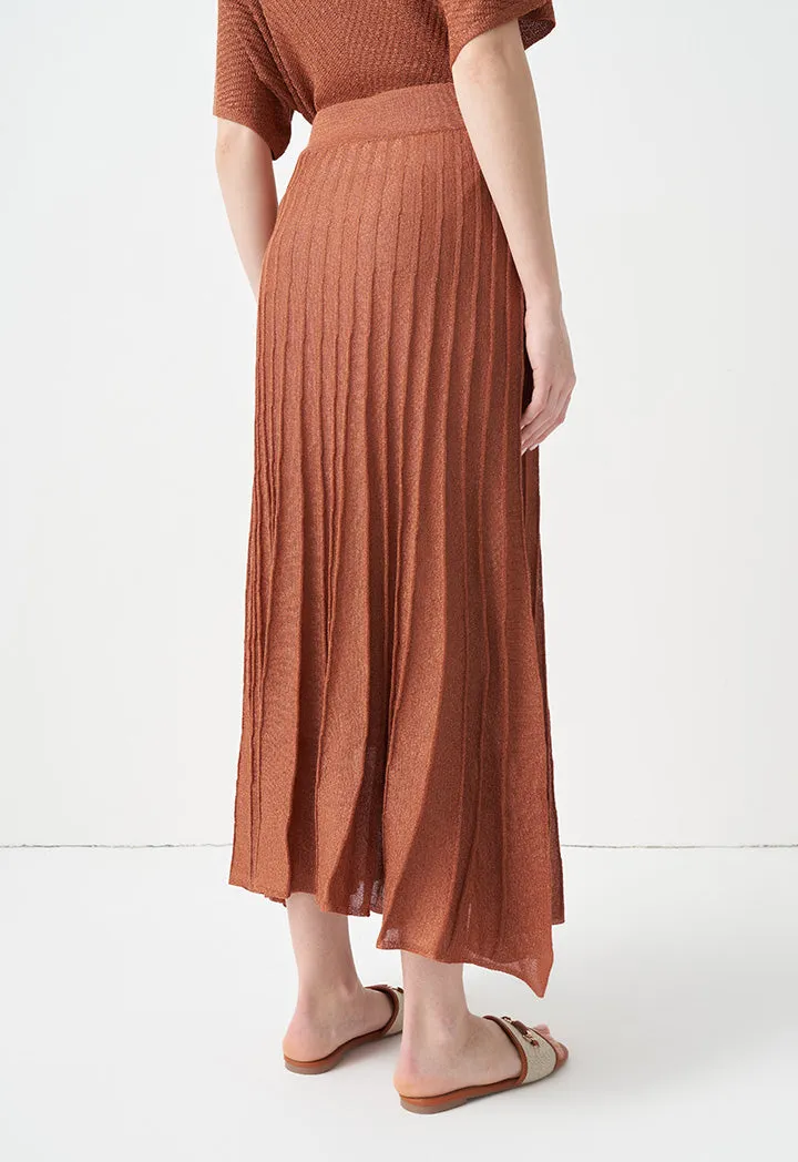 Choice Solid Pleated Midi Skirt Brick