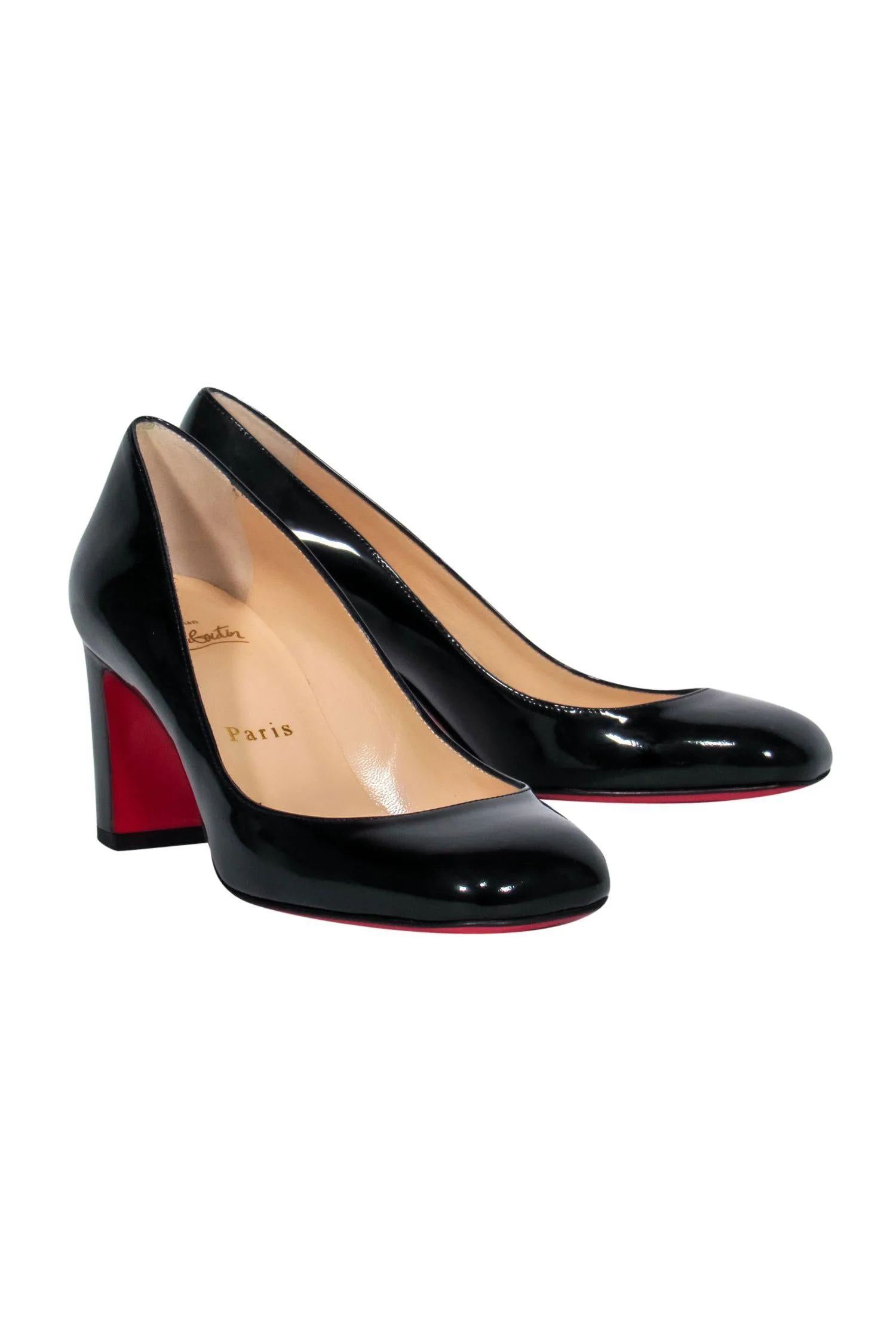 Christian Louboutin - Black Patent Leather Square Toe Heels Sz 6