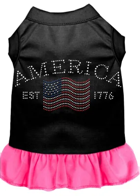 Classic America Rhinestone Dress Black With Bright Pink Lg (14)