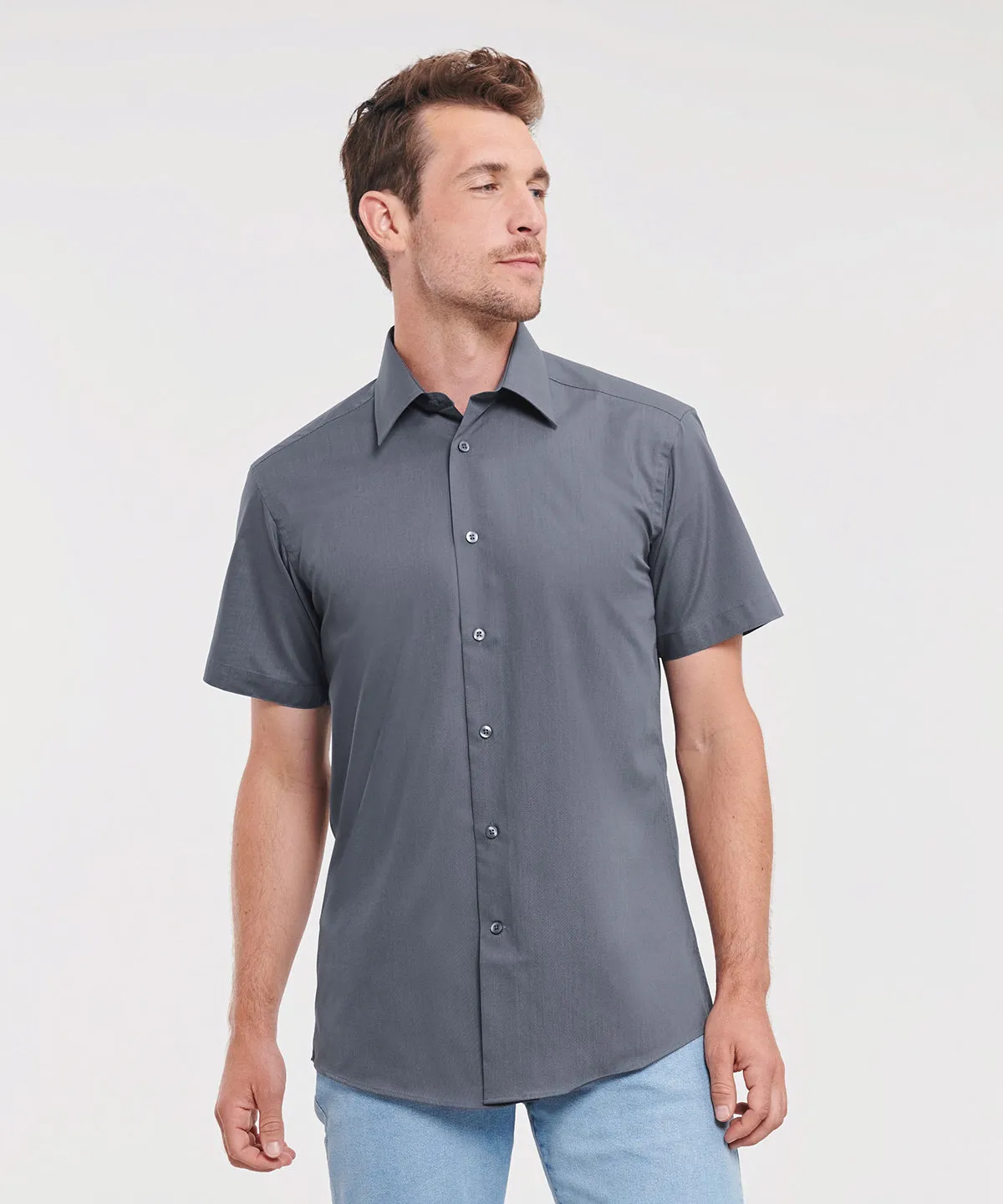 Convoy Grey - Short sleeve polycotton easycare tailored poplin shirt