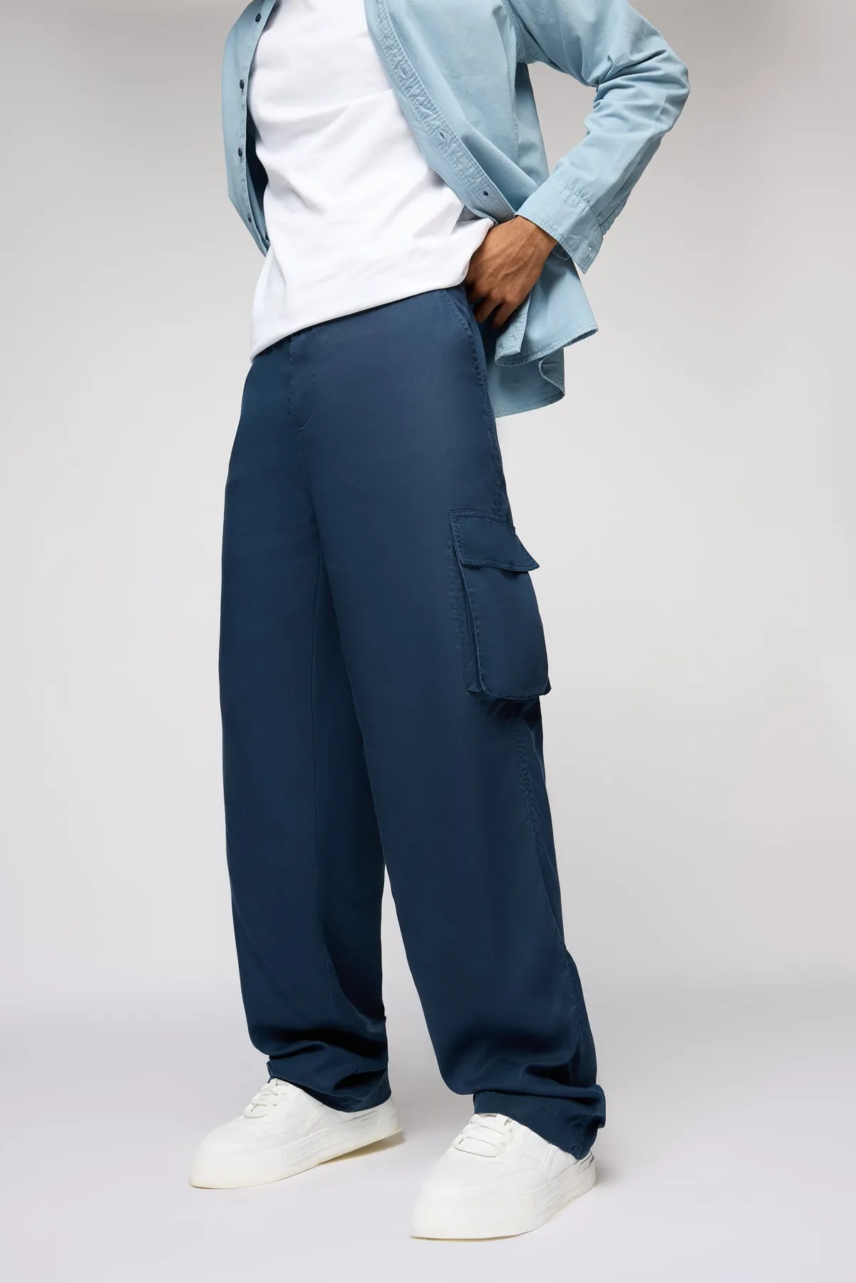 Deep Navy Men’s Cargo Korean Pants