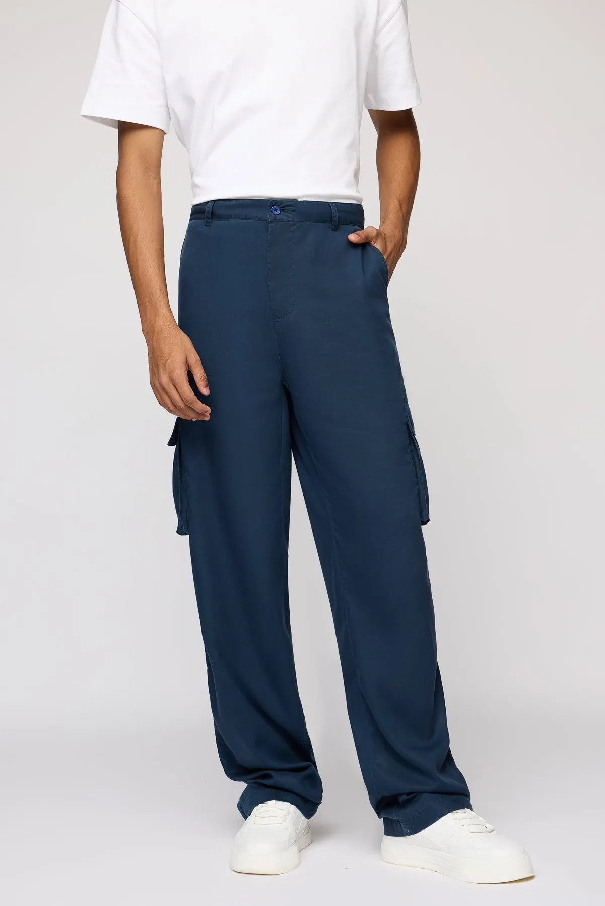 Deep Navy Men’s Cargo Korean Pants