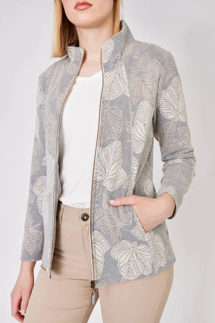 Dolcezza - Knit Jacket -Leaf print - Taupe   Cream