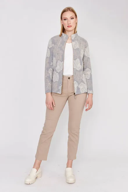 Dolcezza - Knit Jacket -Leaf print - Taupe   Cream