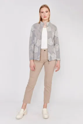 Dolcezza - Knit Jacket -Leaf print - Taupe   Cream