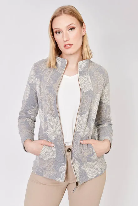 Dolcezza - Knit Jacket -Leaf print - Taupe   Cream