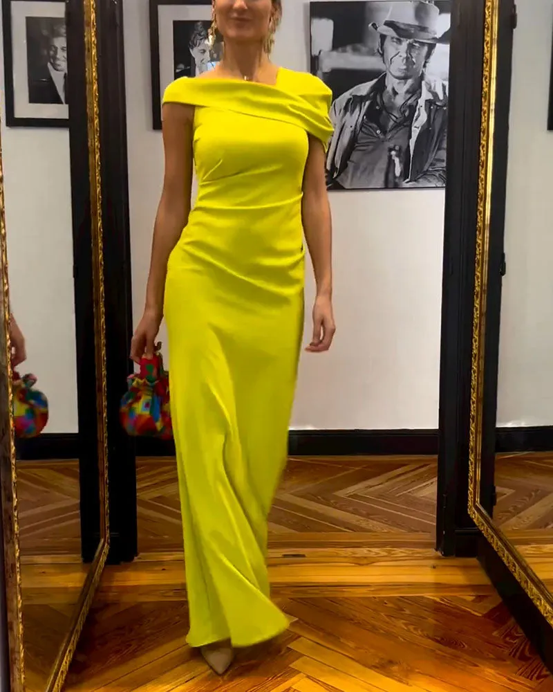 Elegant Fluorescent Yellow Party Dress