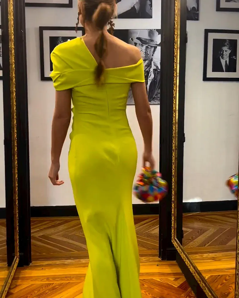 Elegant Fluorescent Yellow Party Dress