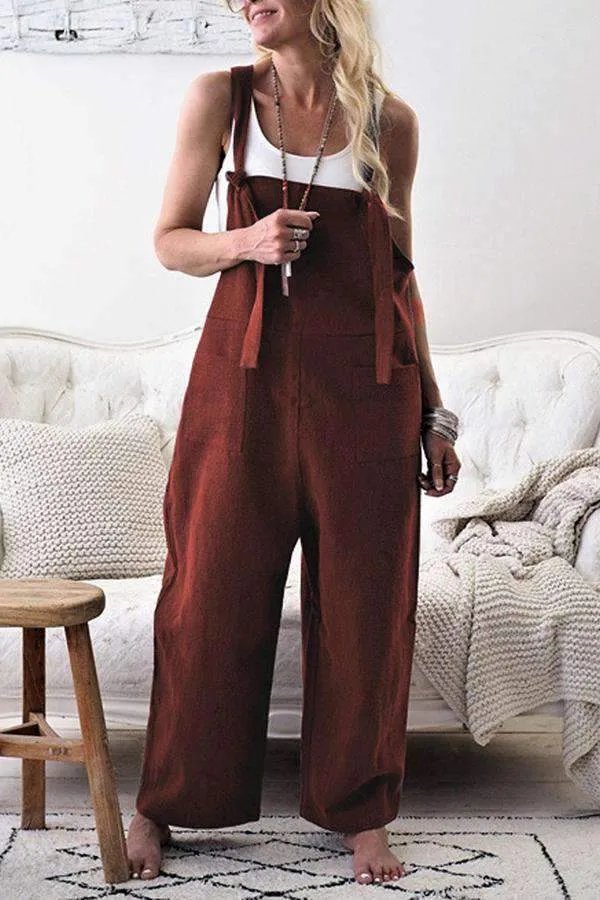 Fashion Pocket Front Square Neck Jumpsuit