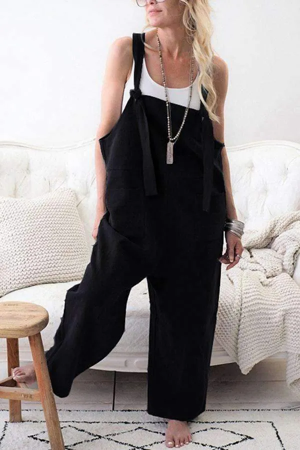 Fashion Pocket Front Square Neck Jumpsuit