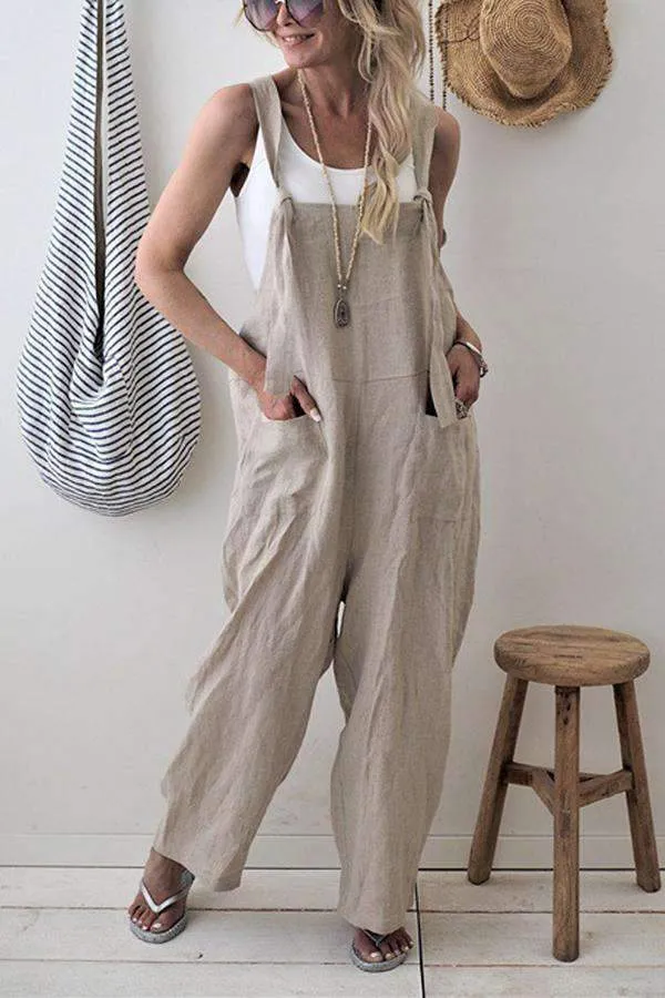 Fashion Pocket Front Square Neck Jumpsuit