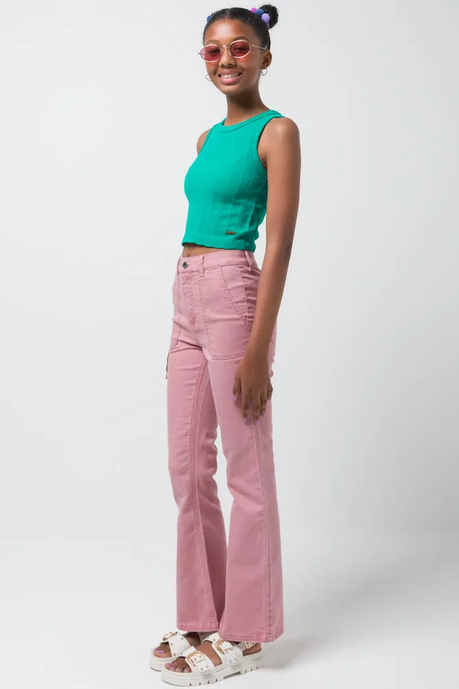 Flare Leg Cargo Denim Jeans Pink