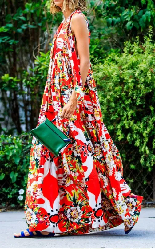 Floral Prints Lacing Maxi Dress