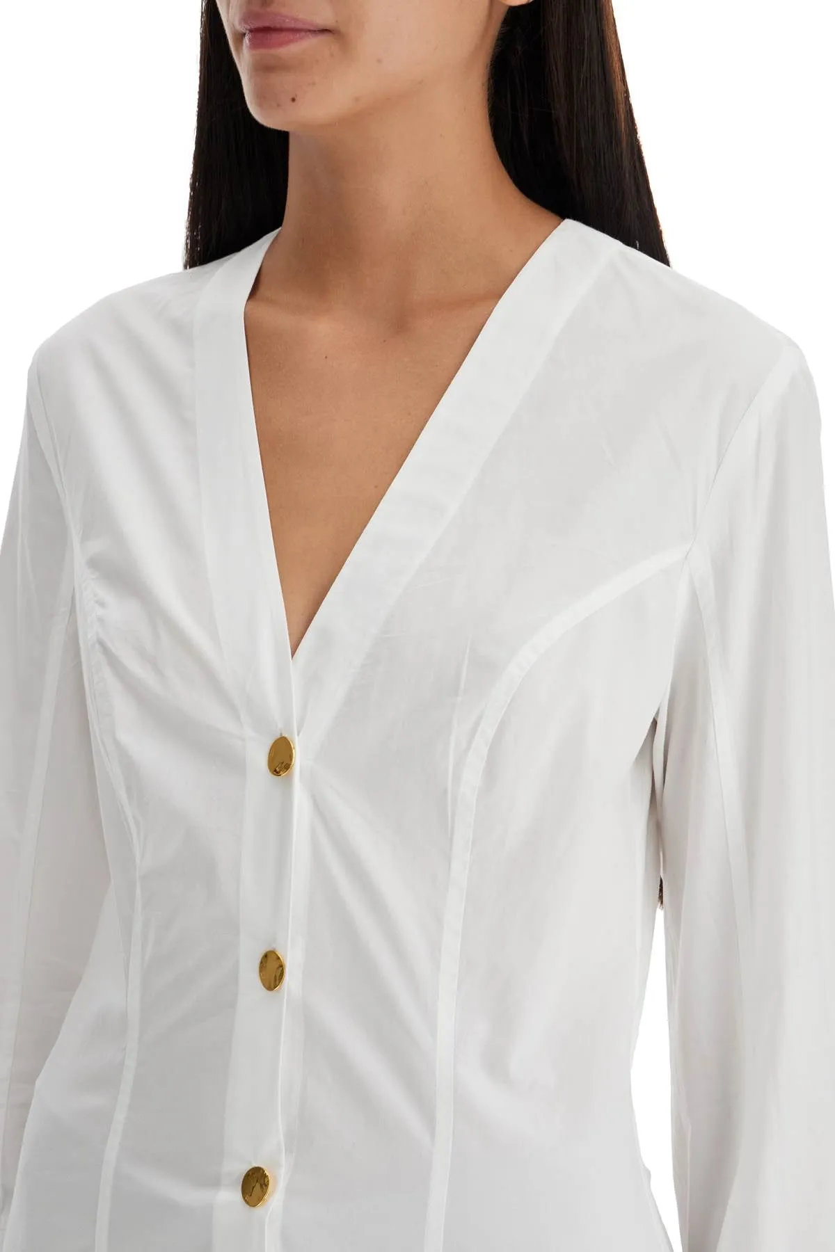 Ganni V-Neck Shirt With Collar