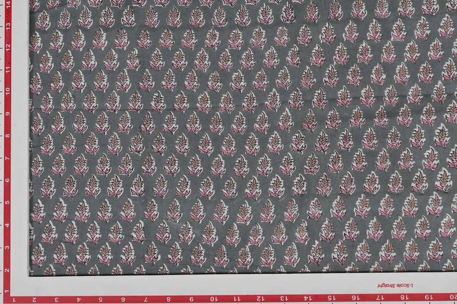 Gray & Pink Motifs Cotton Cambric Fabric