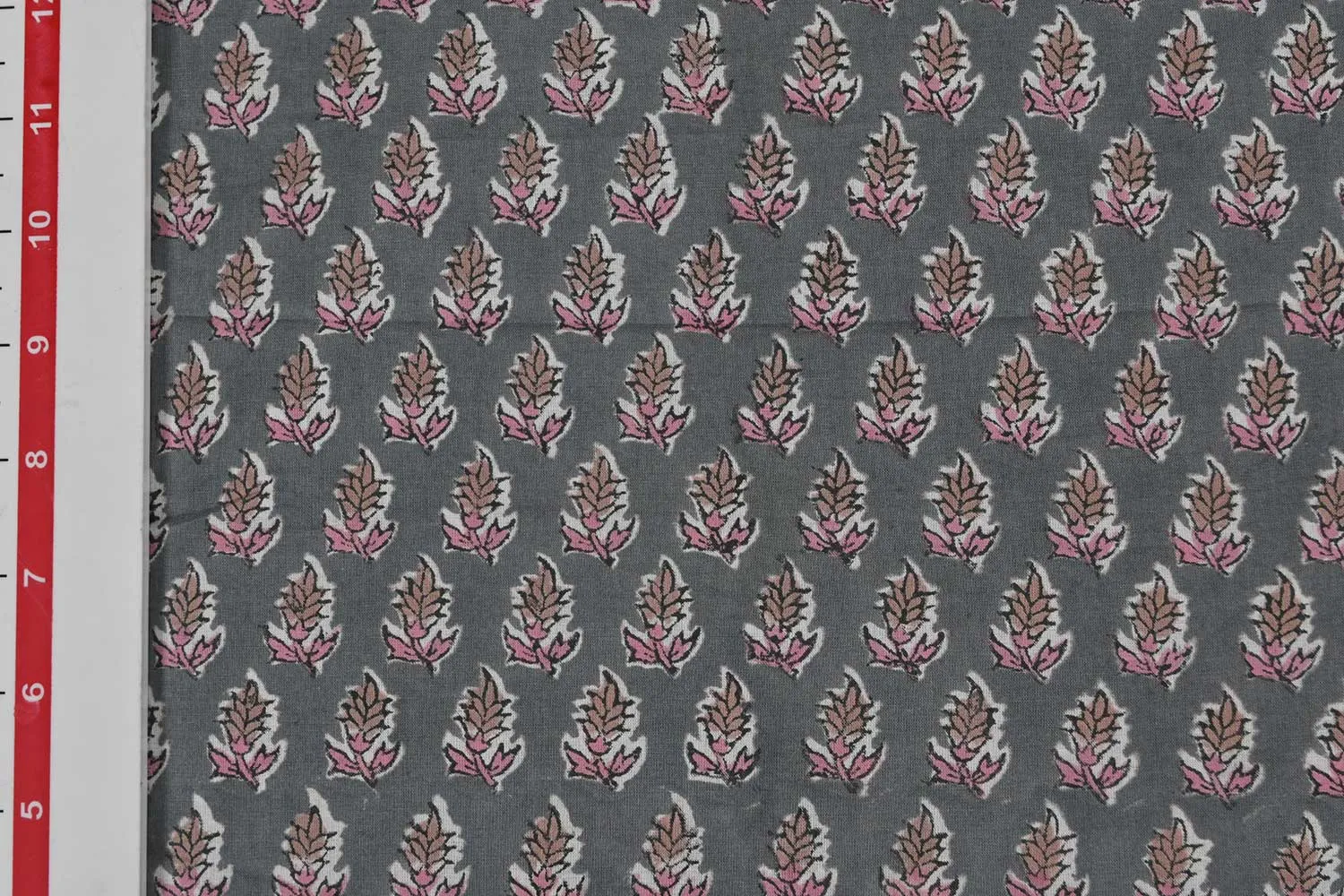 Gray & Pink Motifs Cotton Cambric Fabric