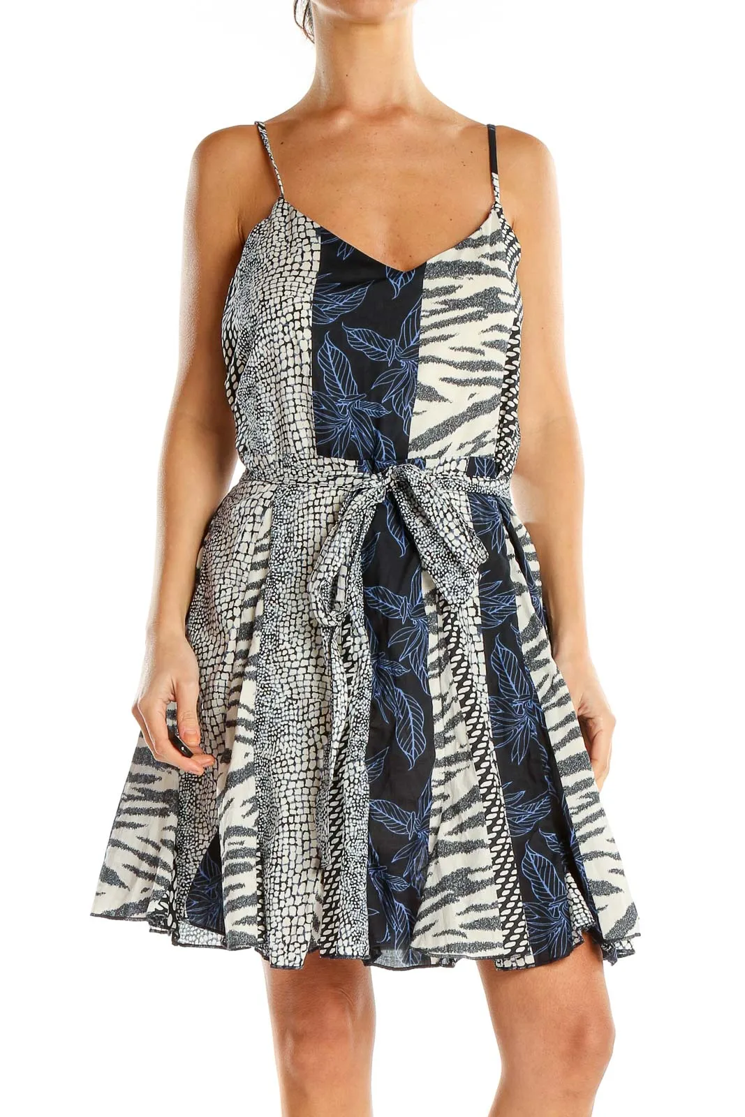 Gray Blue Chic Printed Fit & Flare Dress