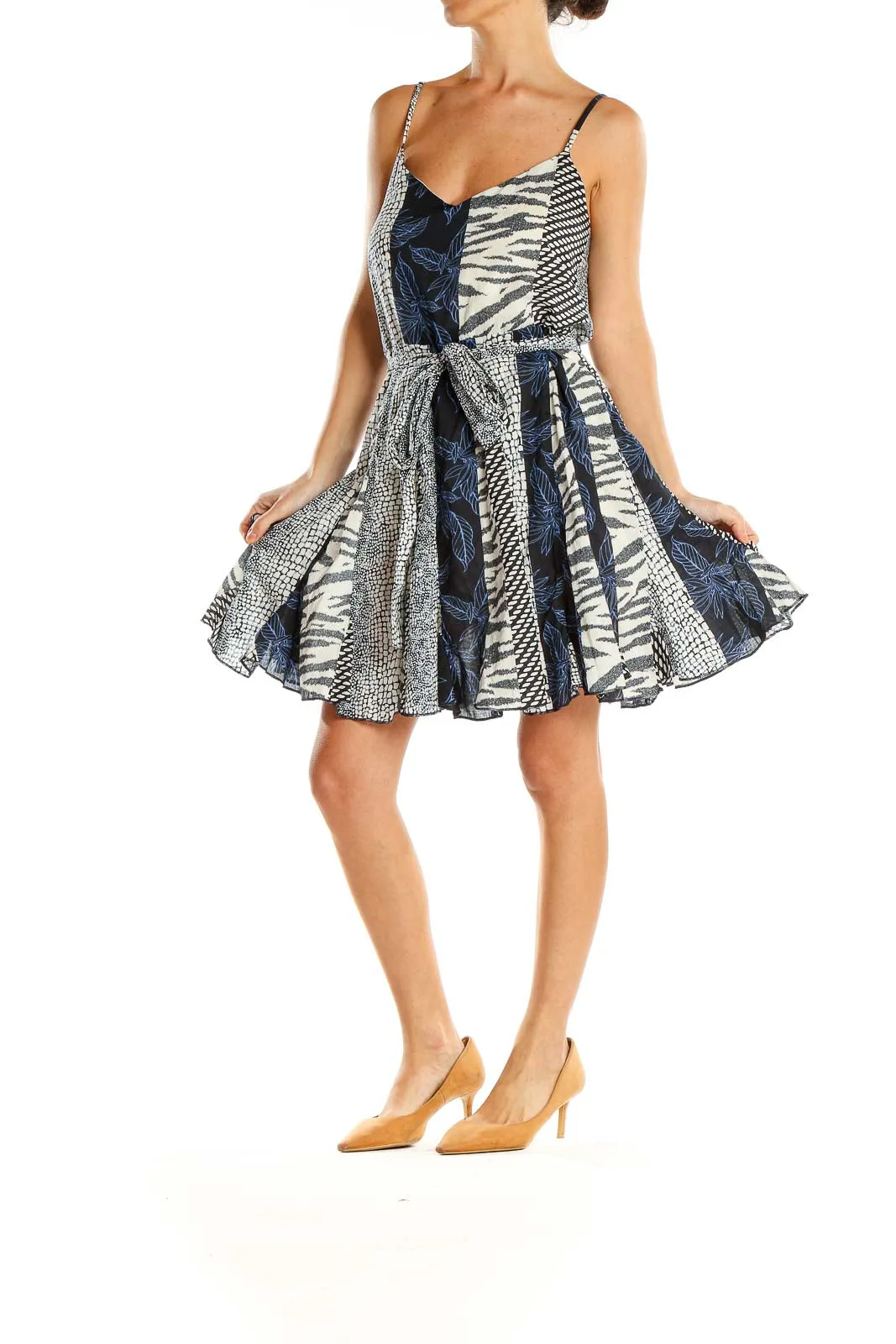 Gray Blue Chic Printed Fit & Flare Dress