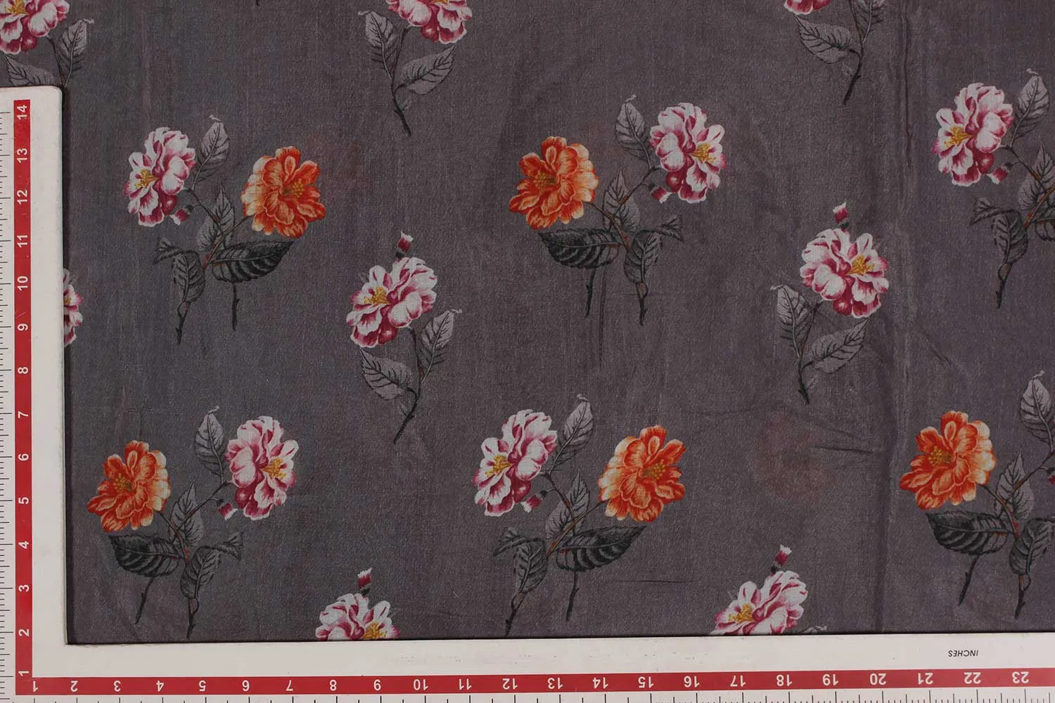 Gray Floral Viscose Cotton Fabric