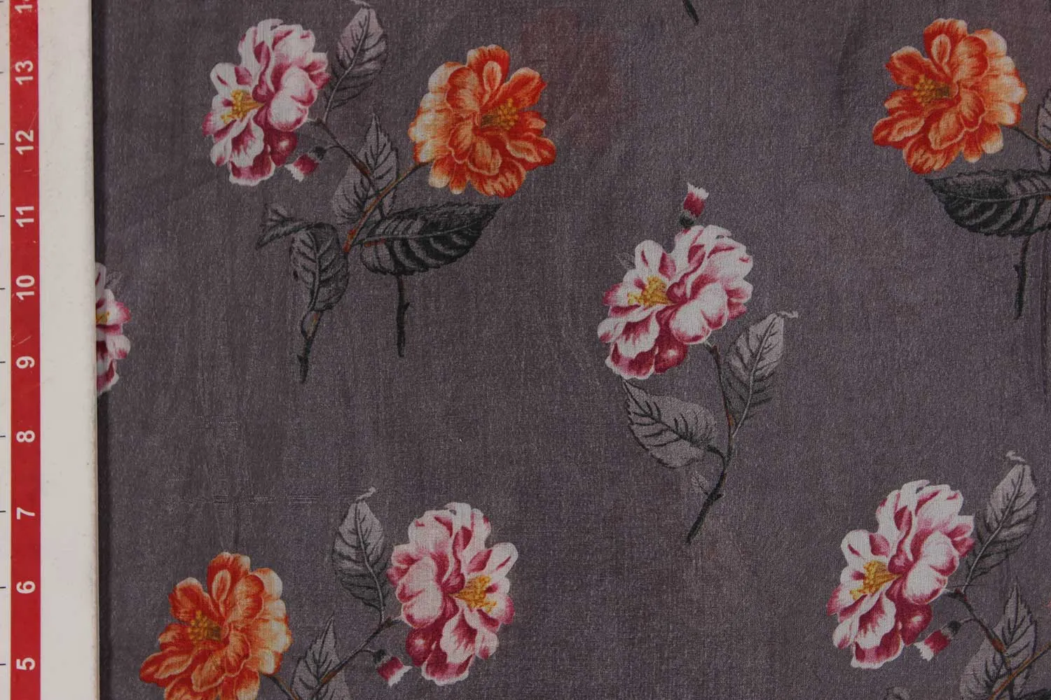 Gray Floral Viscose Cotton Fabric