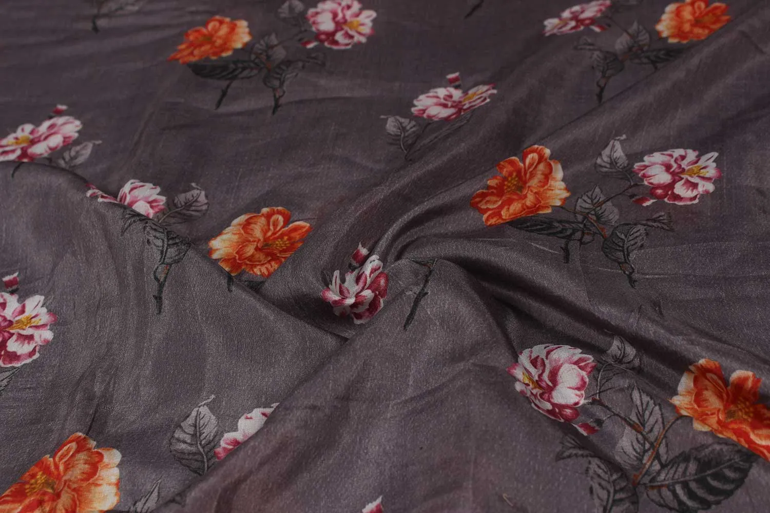 Gray Floral Viscose Cotton Fabric