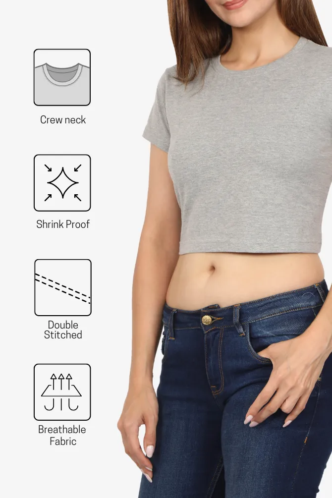 Grey Melange Crop Tops for women