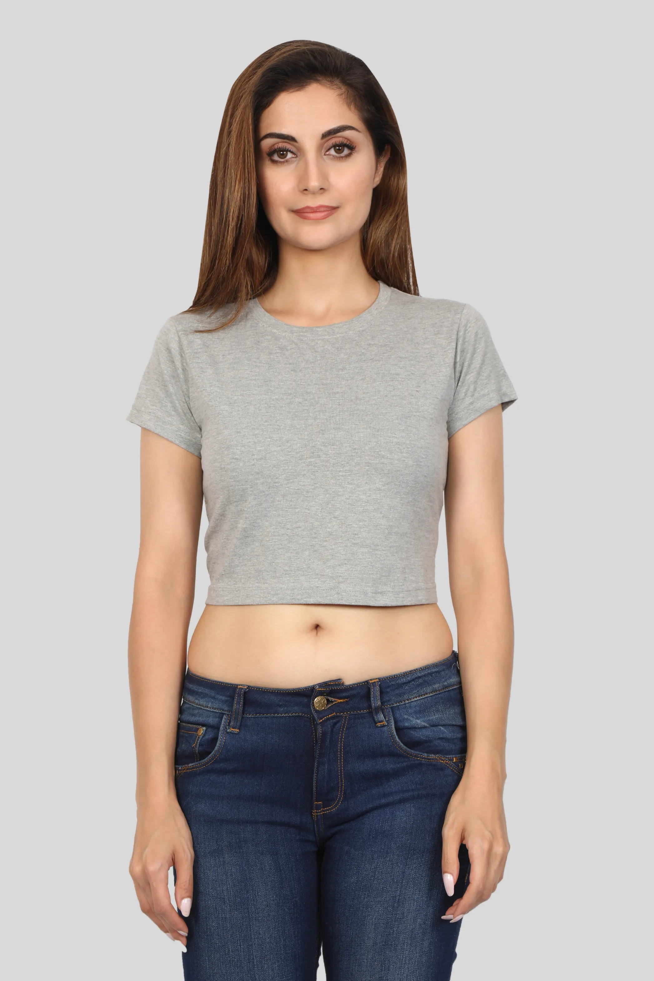 Grey Melange Crop Tops for women