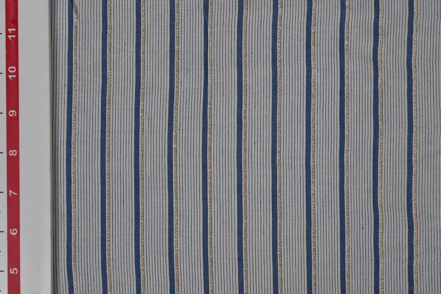 Light Blue & Golden Stripes Yarn Dyed Lurex Rayon Fabric