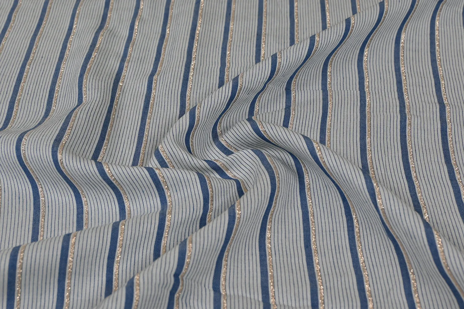 Light Blue & Golden Stripes Yarn Dyed Lurex Rayon Fabric