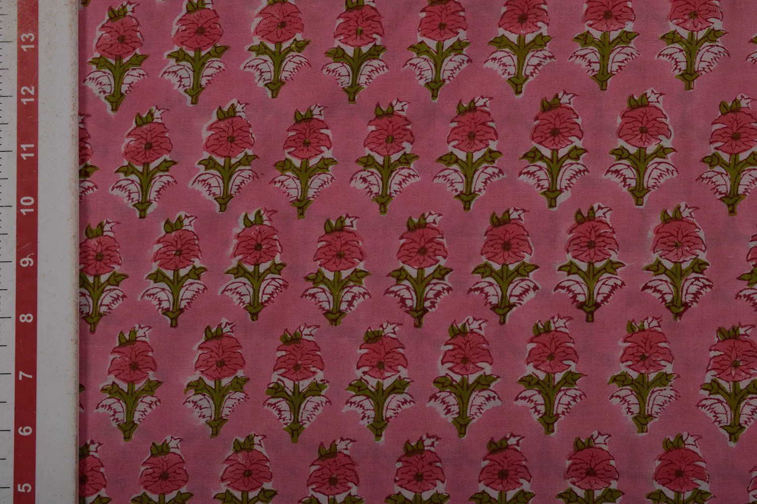 Light Pink Cotton Cambric Block Printed Fabric